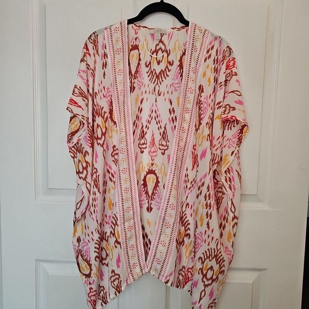 Women's Loft Pink Brown Gold White Kimono XS/S